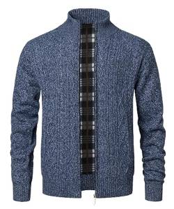 Yukirtiq Herren Fleecejacke Strickjacke Herbst Winter Cardigan Herren Wintermantel Männer Pulli Langarm Gestrickt Sweatjacke Cardigans mit Reißverschluss, Blau, S von Yukirtiq