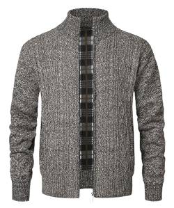 Yukirtiq Herren Fleecejacke Strickjacke Herbst Winter Cardigan Herren Wintermantel Männer Pulli Langarm Gestrickt Sweatjacke Cardigans mit Reißverschluss, Khaki, M von Yukirtiq