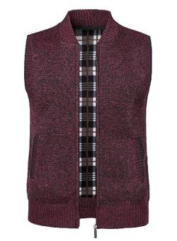 Yukirtiq Herren Fleeceweste Strickwesten Fleece-Fütterung Ärmellose Strickjacke Cardigan Dicker Gilet Freizeitweste Pullover Strickjacken Winterweste mit Reißverschluß, Wein, L von Yukirtiq