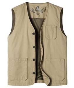 Yukirtiq Herren Outdoor Weste Sommer Fotograf Ärmellos Jacke Baumwolle Weste Golf Wandern Weste Safari Multifunktionsweste, Khaki, L von Yukirtiq