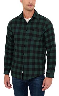 Herren Kariertes Hemd 100% Baumwolle Langarm Karohemd Button Down Flannel Shirt mit Brusttasche Freizeithemd grün/schwarz,L von Yukiuiny