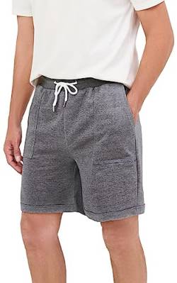 Yukiuiny Bermuda Shorts Herren 100% Baumwolle Kurze Jogginghose Sporthose mit Elastischer Bund Luftige Lockere Sweatshorts für Sommer Grau,L von Yukiuiny