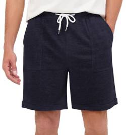 Yukiuiny Bermuda Shorts Herren 100% Baumwolle Kurze Jogginghose Sporthose mit Elastischer Bund Luftige Lockere Sweatshorts für Sommer Navy,M von Yukiuiny