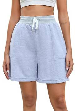 Yukiuiny Damen Bermuda Shorts Baumwolle Sweatshorts Locker Knielang Sportshorts mit Gummizug Kurze Sommerhose für Sport, Freizeit, Urlaub Hellgrau,M von Yukiuiny