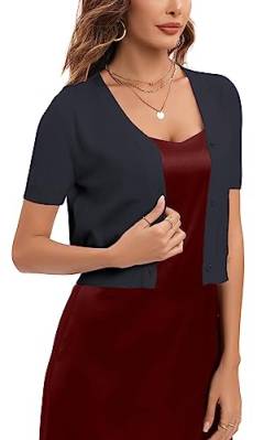 Yukiuiny Damen Bolero Jacke Kurzarm Elegant Kurz Cardigan für Kleider Weiche Trachten Strickjacke Frühling Herbst,Navyblau,3XL von Yukiuiny