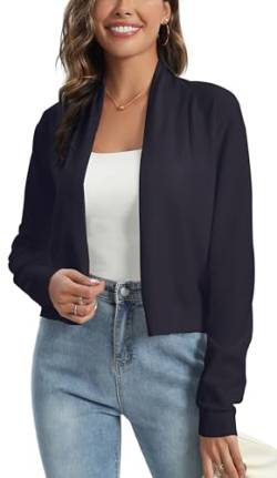 Yukiuiny Damen Langarm Strickjacke Schalkragen Elegant Leicht Feinstrick Cardigan ohne Verschluss Basic Strickweste Navyblau, S von Yukiuiny