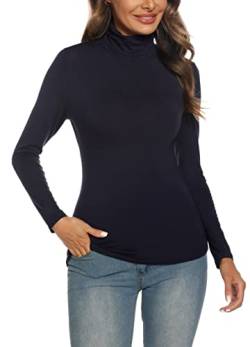 Yukiuiny Damen Langarm Unterziehrolli Basic Dünn Rollkragenshirt Elastisch Rolli Langarmshirt für Herbst Winter,Navyblau,L von Yukiuiny