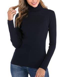 Yukiuiny Gerippt Strickpullover mit Rollkragen Elegant Langarm Feinstrick Pulli Weich Warm Rolli Sweater für Herbst Winter,Navy,L von Yukiuiny