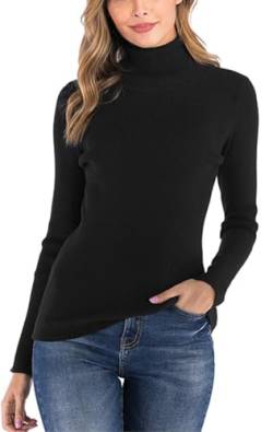 Yukiuiny Gerippt Strickpullover mit Rollkragen Elegant Langarm Feinstrick Pulli Weich Warm Rolli Sweater für Herbst Winter,Schwarz,S von Yukiuiny