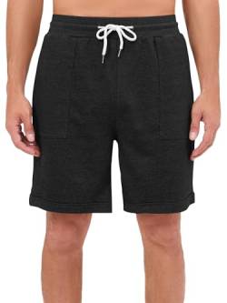 Yukiuiny Herren Bermudashorts Baumwolle Kurze Sport Hose Gummibund Jersey Freizeitshorts Locker Atmungsaktiv Sweatshorts für Sommer Schwarz,XXL von Yukiuiny