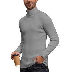 Yukiuiny Herren Strickpullover mit Rollkragen Gerippt Feinstrick Rolli Weich Stretch Langarm Sweatshirt Basic Pulli Slim Fit,Grau,XL von Yukiuiny