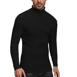 Yukiuiny Herren Strickpullover mit Rollkragen Gerippt Feinstrick Rolli Weich Stretch Langarm Sweatshirt Basic Pulli Slim Fit,Schwarz,M von Yukiuiny