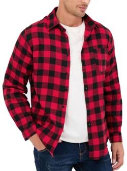 Yukiuiny Karohemd Herren Baumwolle Langarm Kariertes Holzfällerhemd Leicht Dünn Flanellhemd Casual Westernhemd rot-schwarz,3XL von Yukiuiny