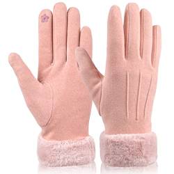 Winterhandschuhe Handschuhe Damen Warme Handschuhe Winter Handschuhe Touchscreen Arbeitshandschuhe Winddichte mit Kurze Plüsch Handschuhe mit Thermofleece Gefüttert Fahrhandschuhe für Damen (Rosa) von Yuknees