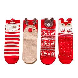 Yulakes 4 Paar Weihnachtssocken, Weihnachtsmannsocken ，Weihnachten Socken für Damen, Weihnachtsdekoration für Zuhause Frohe Weihnachten Ornament Weihnachtsgeschenke Neujahrsgeschenk von Yulakes