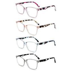 Yuluki 4er-Pack Lesebrille Blaulichtfilter Brille für Damen Federscharnier Lesehilfe Anti Glare/Eyestrain Filter 0.75 von Yuluki