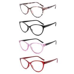 Yuluki 4er-Pack Lesebrille Blaulichtfilter Lesehilfe für Damen Designer Stil Katzenauge Rahmen Brille Federscharnier +1.25 von Yuluki