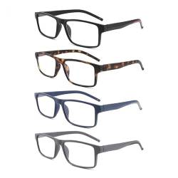 Yuluki 4er-Pack Lesebrille Blaulichtfilter Lesehilfe für Herren Damen Komfortable Rechteck Rahmen Brille Federscharnier +2.25 von Yuluki