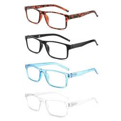 Yuluki 4er-Pack Lesebrille Blaulichtfilter Lesehilfe für Herren Damen Rechteck Rahmen Brille Federscharnier +1.5 von Yuluki