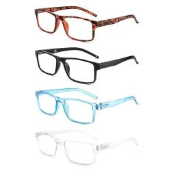 Yuluki 4er-Pack Lesebrille Blaulichtfilter Lesehilfe für Herren Damen Rechteck Rahmen Brille Federscharnier +2.5 von Yuluki