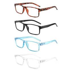 Yuluki 4er-Pack Lesebrille Blaulichtfilter Lesehilfe für Herren Damen Rechteck Rahmen Brille Federscharnier +2.75 von Yuluki