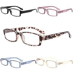 Yuluki 5er-pack Lesebrille Blaulichtfilter für Damen Herren Leicht Rechteck Brille Federscharniere 2.25 von Yuluki