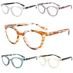 Yuluki 5er-pack Lesebrille Damen Blaulichtfilter Designer Lesehilfe Sehhilfe Leicht Retro Brille Federscharnier 1.75 von Yuluki