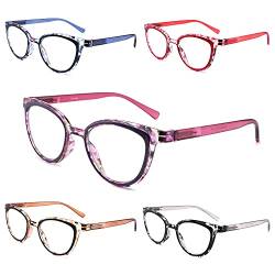 Yuluki 5er-pack Lesebrille Damen Blaulichtfilter Designer Lesehilfe Sehhilfe Leicht Vintage Brille Federscharnier 1.0 von Yuluki