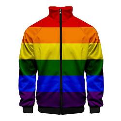 Yumenam Herren LGBT Gay Pride Sweatshirt 3D Gedruckter Regenbogen Langarm Reißverschluss Freizeitjacke Mantel Streetwear Outwear von Yumenam