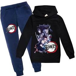 Yumenam Unisex Kinder Hoodie + Jogginghose 2pcs Anzug Tanjirou Nezuko Gedruckt Kapuzenpullover und Lange Hose Sportbekleidung für Demon Slayer Anime Liebhaber Mädchen Jungen von Yumenam