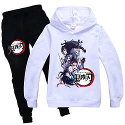 Yumenam Unisex Kinder Hoodie + Jogginghose 2pcs Anzug Tanjirou Nezuko Gedruckt Lange Ärmel Kapuzenpullover und Schwarz Lange Hose Sportbekleidung für Demon Slayer Anime Liebhaber Mädchen Jungen von Yumenam