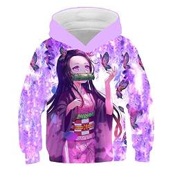 Yumenam Unisex Kinder Hoodie Tanjirou Nezuko Gedruckt Kapuzenpullover Sportbekleidung Halloween Cosplay Kostüm für Demon Slayer Anime Liebhaber Mädchen Jungen von Yumenam