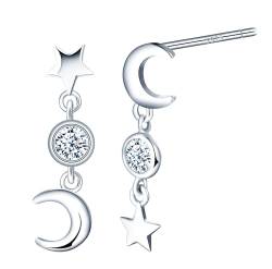 Damen Ohrringe Ohrstecker Stern Mond Ohrhänger Ohrstecker Zirkonia 925 Sterling Silber Piercing von Yumilok