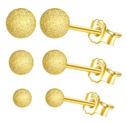 Yumilok 3 Paare Damen-Ohrstecker Ohrringe basic kugel in 3mm 4mm 5mm aus 925 Sterling Silber Golden für Frauen Mädchen von Yumilok