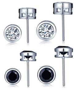 Yumilok 4 Paare Basic 925 Sterling Silber Weiß/Schwarz Zirkonia Ohrstecker Set Ohrringe Ohrschmuck Studs Earrings für Damen Frauen Mädchen von Yumilok