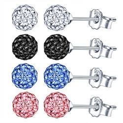 Yumilok 4 paar Damen Ohrstecker 925 Sterling Silber Disco-Kugel Perlen Schamballa Zirkonia 6mm Ohrklemme Ohrringe Ohrschmuck für Damen Mädchen von Yumilok