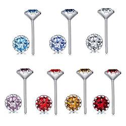 Yumilok 7 Paar 925 Sterling Silber Damen Ohrstecker Ohrringe Piercing Schmuck Set 5mm bunt Zirkonia für Frauen Mädchen Herr 7 Farben von Yumilok