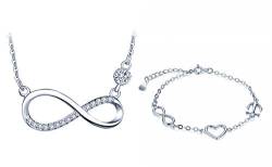 Yumilok 925 Sterling Silber Damen Halskette Armkette Kette mit Anhänger Unendlichkeit Infinity Herz Anhänger Zirkonia Armbänder Armreifen Schmuck Set für Frauen Mädchen von Yumilok