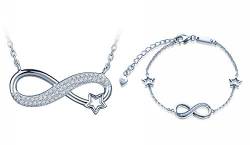 Yumilok 925 Sterling Silber Damen Halskette Armkette Kette mit Unendlichkeit Infinity Anhänger Stern Zirkonia Armband Armreifen Schmuck Set für Frauen Mädchen von Yumilok