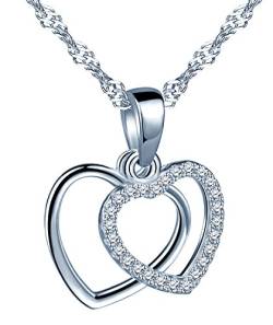 Yumilok 925 Sterling Silber Doppel Bewegliche Herzen Anhänger Halskette Kette mit Anhänger Herzkette für Damen Mädchen von Yumilok