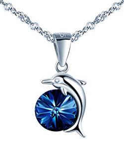 Yumilok 925 Sterling Silber Fashion Silberkette Frauen Damen Halskette Delphin mit Balu Kristall Ketten-Anhänger Geschenke für Freundin Liebe von Yumilok