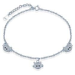 Yumilok 925 Sterling Silber Nette Katze Verstellbar Armband Armkette Armschmuck Armreif für Damen Frauen Mädchen,Silber von Yumilok