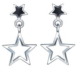 Yumilok 925 Sterling Silber Schwarz Epoxy Doppel Sterne Ohrstecker Ohrhänger Ohrringe Hypoallergen Ohrschmuck für Damen Mädchen von Yumilok
