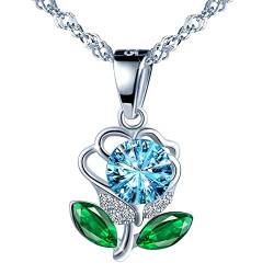 Yumilok 925 Sterling Silber Zirkonia Blau Grün Kristall Anhänger Halskette Blume Kette mit Anhänger für Damen Mädchen von Yumilok