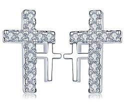 Yumilok 925 Sterling Silber Zirkonia Doppel Kreuz Ohrstecker Ohrringe Hypoallergen Ohrschmuck für Damen Frauen Mädchen von Yumilok