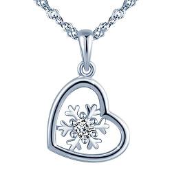 Yumilok 925 Sterling Silber Zirkonia Herz Schneeflocke Anhänger Halskette Kette mit Anhänger für Damen Mädchen, Super Geschenk zum Weihnachten von Yumilok