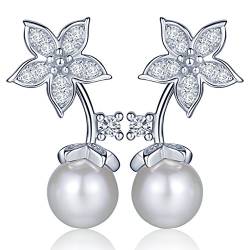 Yumilok 925 Sterling Silber Zirkonia Perlen Blumen Ohrhänger Ohrstecker Ohrring Jackets Ohrschmuck für Damen Frauen Mädchen von Yumilok