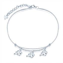 Yumilok Damen Fußkettchen mit Vierblättriges Kleeblatt Anhänger Doppelkette 925 Sterling Silber Fußkette Strand Sandale Barfuß für Mädchen mit Verschluss von Yumilok