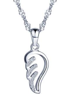 Yumilok Damen Halskette mit Zirkonia Engelsflügel Feder Anhänger Damen Kette 925 Sterling Silber für Frauen Mädchen von Yumilok