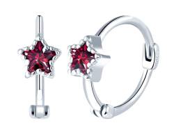 Yumilok Damen Ohrringe Creolen Silber 925 Sterling Silber Zirkonia Pentagramm Stern Rot Ohrstecker Piercing Kinderschmuck für Mädchen von Yumilok